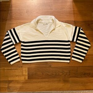 Striped Black and White Women’s Collared Sweater